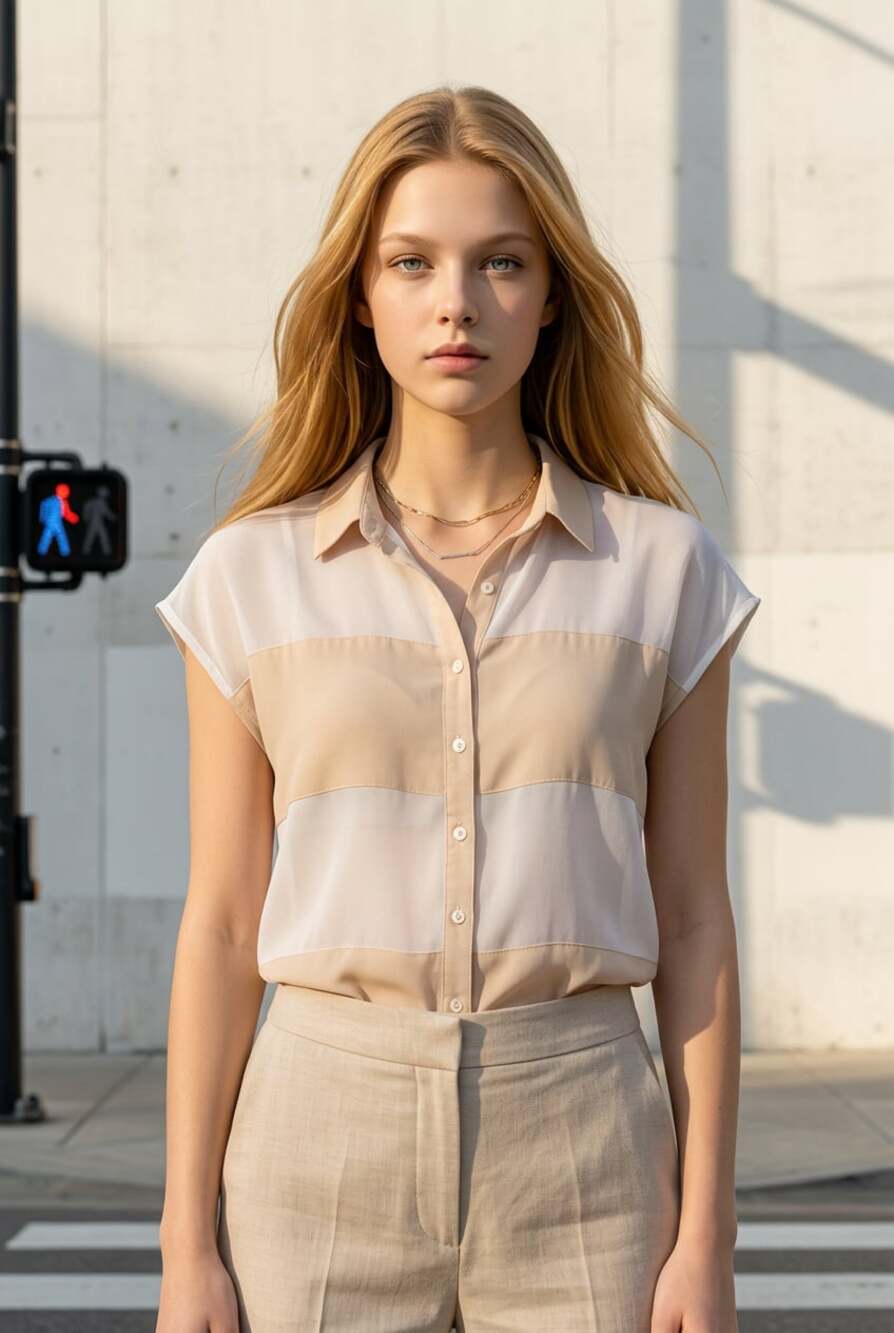 Lucca Couture Women's Size M Striped Button-Down Short Sleeve Shirt